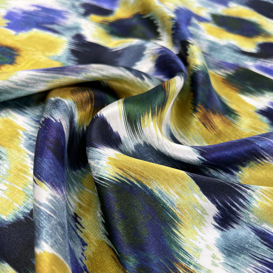 Sicilian Summer Silk Italian Deadstock Floral Blue Yellow Watercolour Dress Fabric