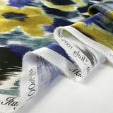 Sicilian Summer Silk Italian Deadstock Floral Blue Yellow Watercolour Dress Fabric Fold