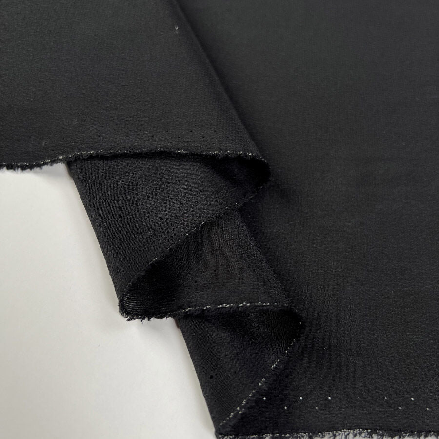 Silk Crepe De Chine Black Italian Ex Designer Plain Woven Deadstock Dress Fabric Fold