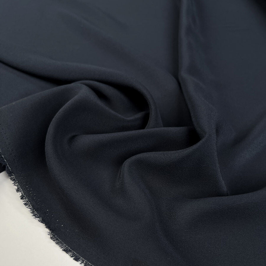 Silk Crepe De Chine Charcoal Italian Ex Designer Plain Woven Deadstock Dress Fabric