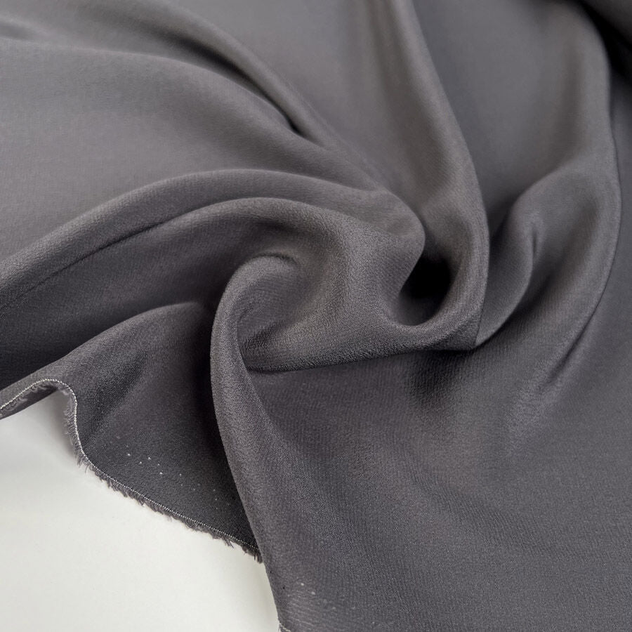 Silk Crepe De Chine Grey Italian Ex Designer Plain Woven Deadstock Dress Fabric