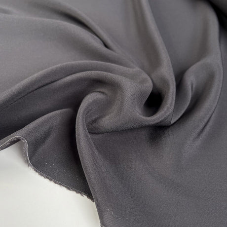 Silk Crepe De Chine Grey Italian Ex Designer Plain Woven Deadstock Dress Fabric