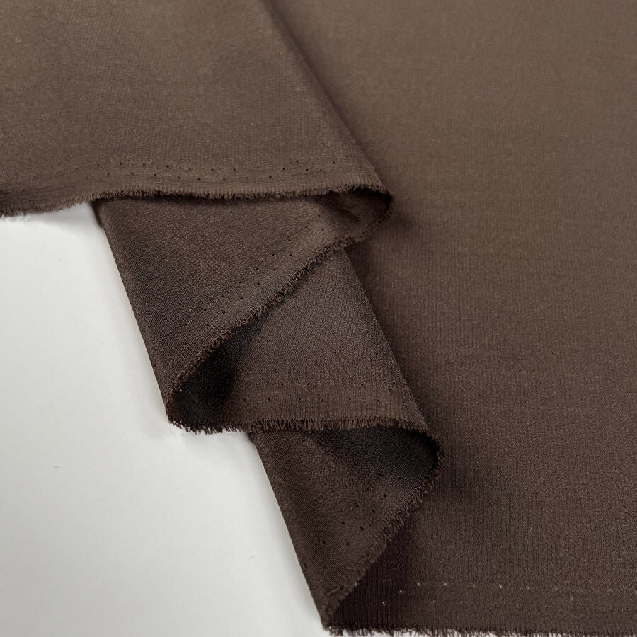 Silk Crepe De Chine Mocha Brown Italian Ex Designer Plain Woven Deadstock Dress Fabric Fold