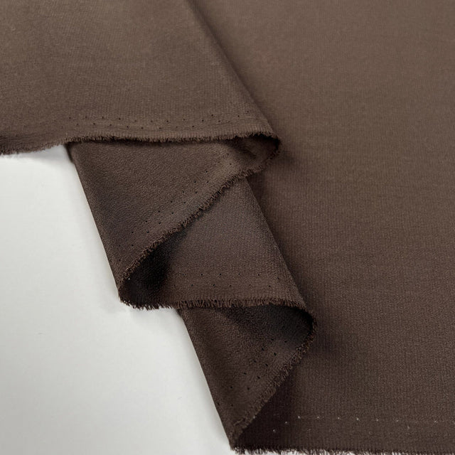 Silk Crepe De Chine Mocha Brown Italian Ex Designer Plain Woven Deadstock Dress Fabric Fold