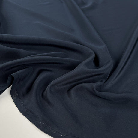 Silk Crepe De Chine Navy Italian Ex Designer Plain Woven Deadstock Dress Fabric