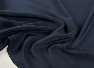 Silk Crepe De Chine Navy Italian Ex Designer Plain Woven Deadstock Dress Fabric