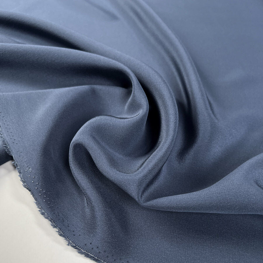 Silk Crepe De Chine Petrol Italian Ex Designer Plain Woven Deadstock Dress Fabric