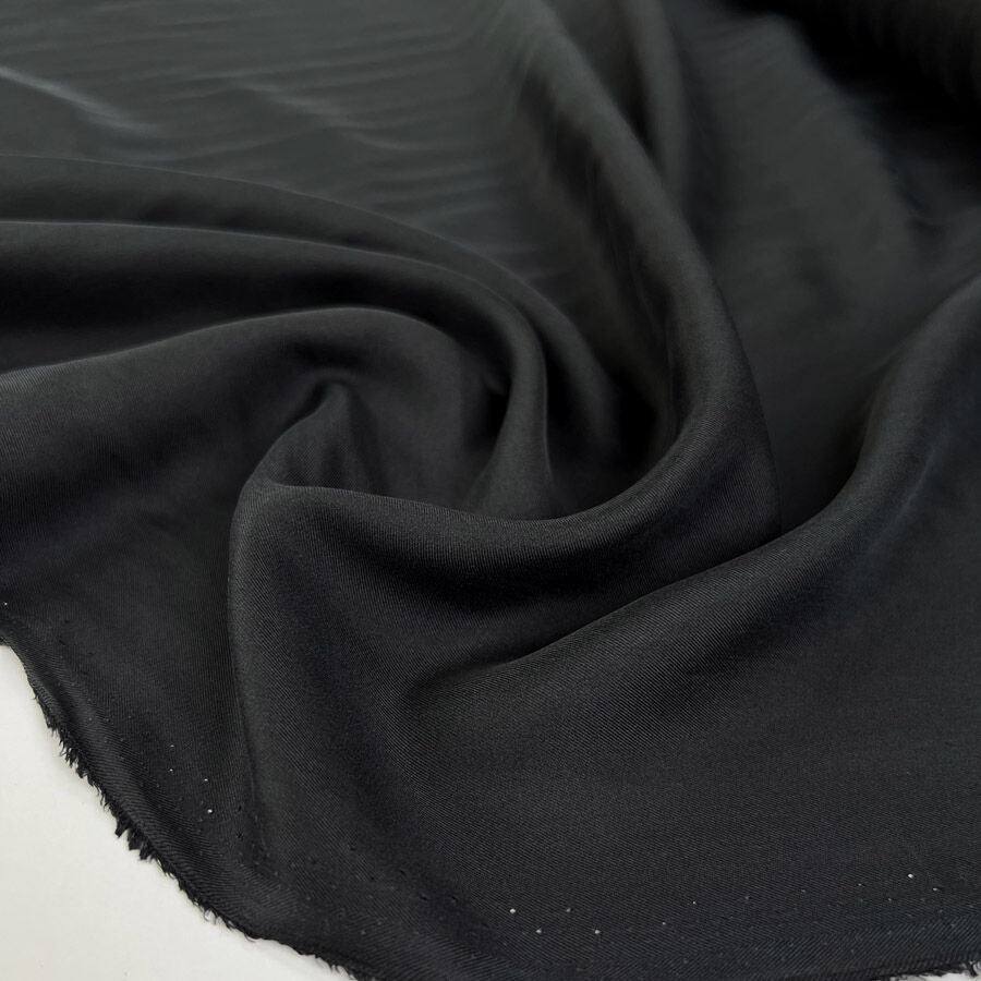 Silk Twill Eva Black Italian Ex Designer Deadstock Dress Fabric