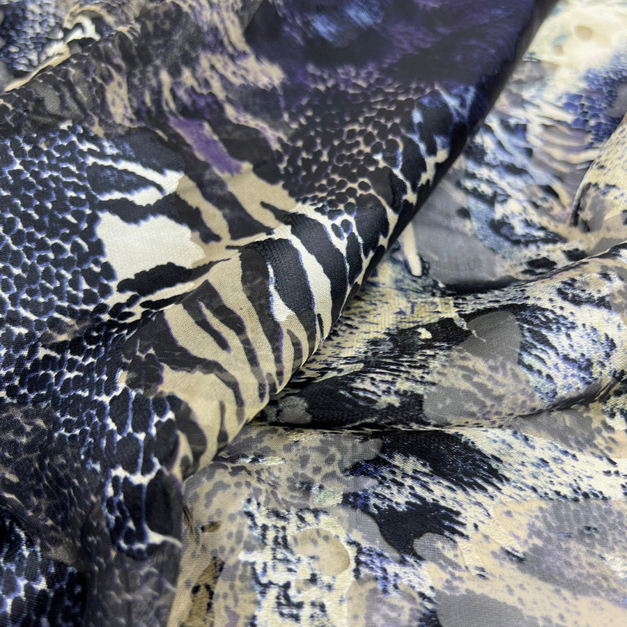 Silk Viscose Burnout Sheer Dress Fabric  Mirage Safari Blue Cu2