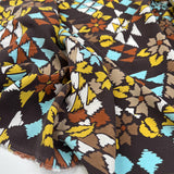 Silks Of Italy Boho Brown Blue Yellow White Abstract Italian Deadstock Dress Fabric