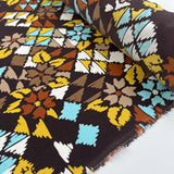 Silks Of Italy Boho Brown Blue Yellow White Abstract Italian Deadstock Dress Fabric Roll
