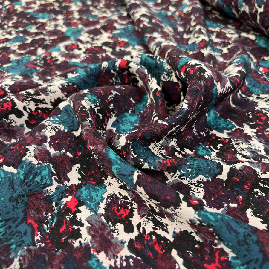 Silks of italy carmine silk abstract purple blue lightweight woven dress fabric cu