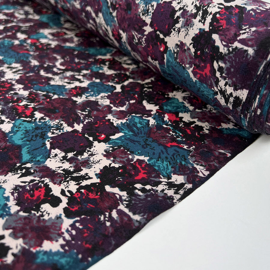 Silks of italy carmine silk abstract purple blue lightweight woven dress fabric roll