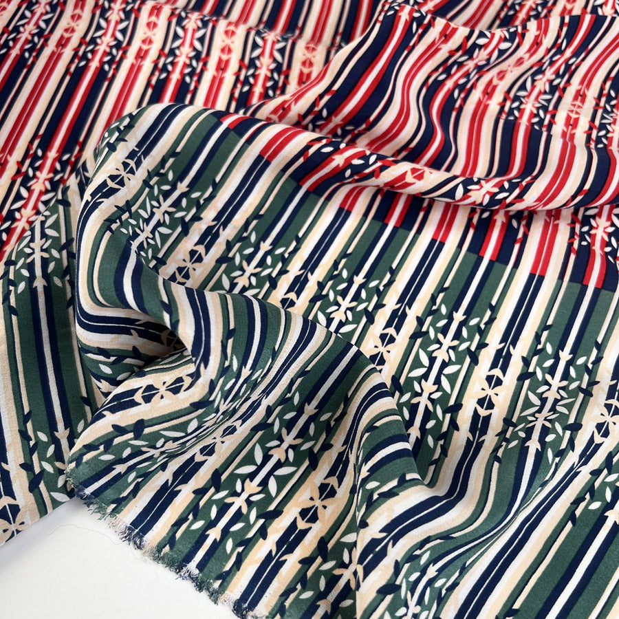 Silks Of Italy Ornate Stripes Blue Red Italian Deadstock Dress Fabric