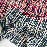 Silks Of Italy Ornate Stripes Blue Red Italian Deadstock Dress Fabric