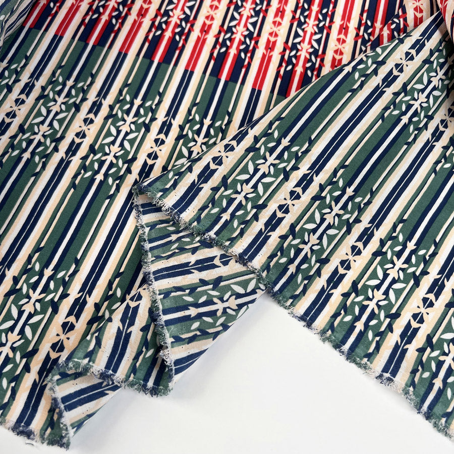 Silks Of Italy Ornate Stripes Blue Red Italian Deadstock Dress Fabric Fold