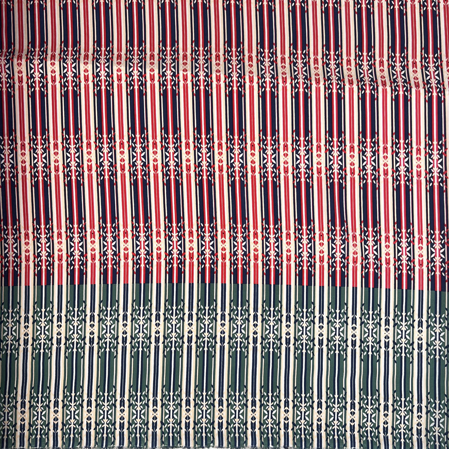 Silks Of Italy Ornate Stripes Blue Red Italian Deadstock Dress Fabric Print