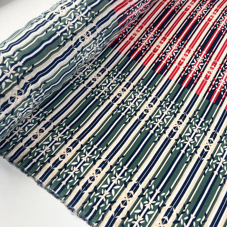 Silks Of Italy Ornate Stripes Blue Red Italian Deadstock Dress Fabric Roll
