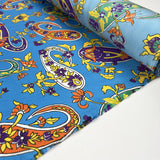 Silks of italy paisley pop blue woven floral italian bright multicoloured dress fabric roll