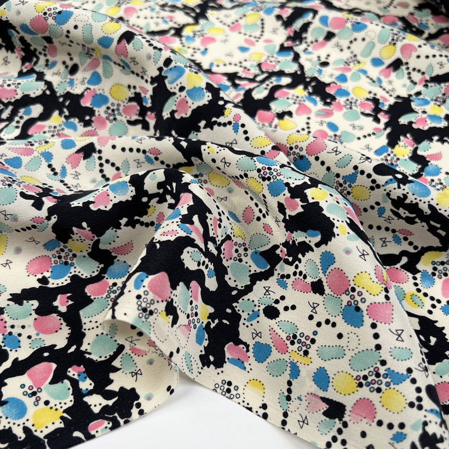 Silks Of Italy Pastiche Blue Pink Yellow Italian Deadstock Abstract Dress Fabric