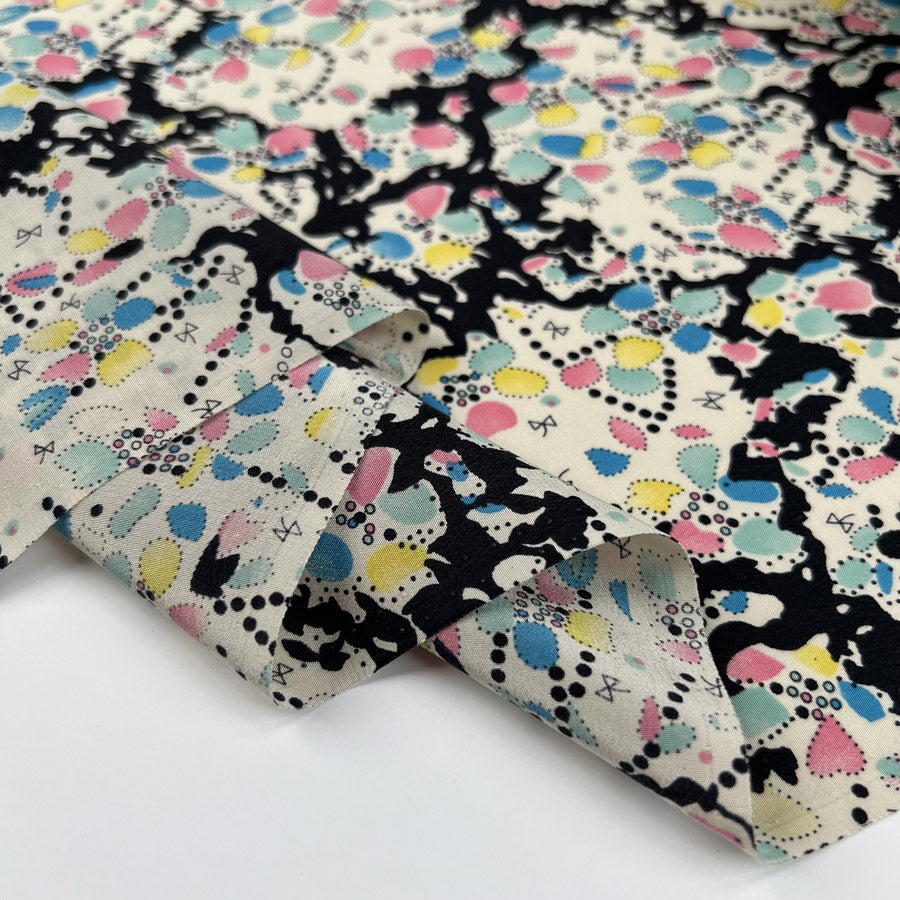 Silks Of Italy Pastiche Blue Pink Yellow Italian Deadstock Abstract Dress Fabric Fold