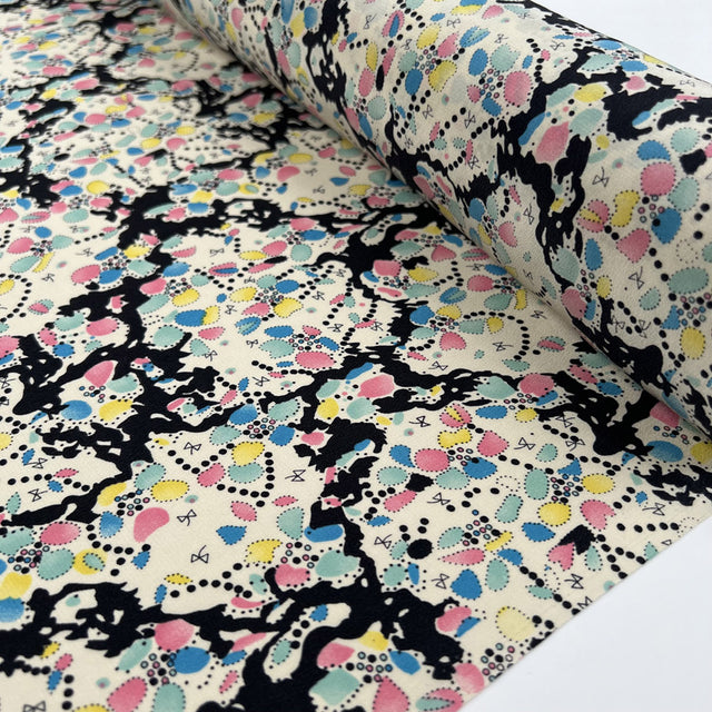 Silks Of Italy Pastiche Blue Pink Yellow Italian Deadstock Abstract Dress Fabric Roll