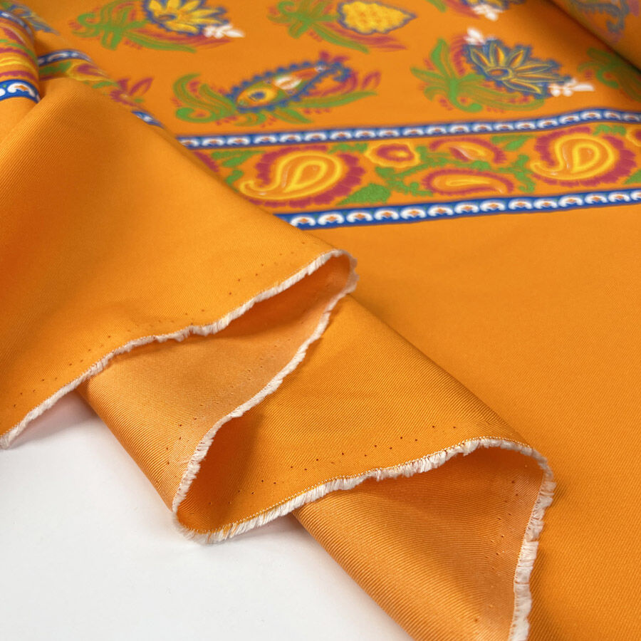 Silks Of Italy The Big O Orange Abstract Paisley Print Dress Fabric Fold