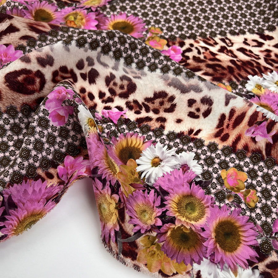 Silks Of Italy Wildflower Jungle Deadstock Italian Pink Floral Animal Print Dress Fabric