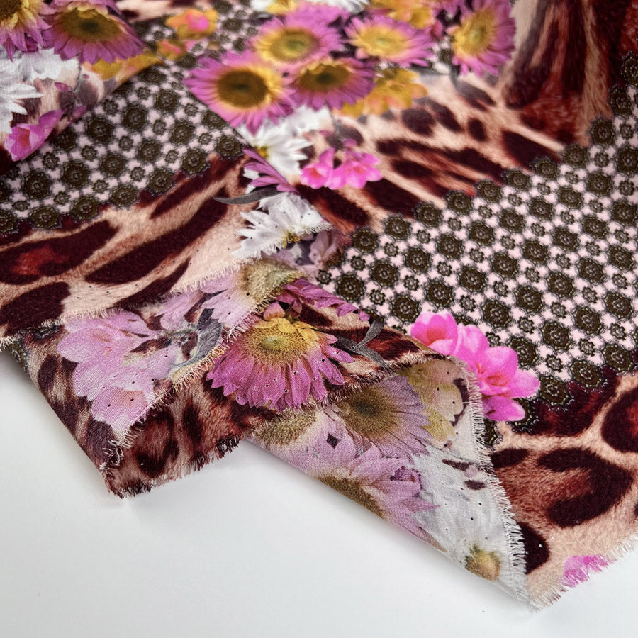Silks Of Italy Wildflower Jungle Deadstock Italian Pink Floral Animal Print Dress Fabric Fold