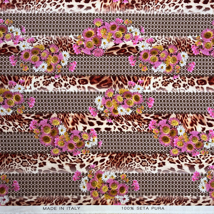 Silks Of Italy Wildflower Jungle Deadstock Italian Pink Floral Animal Print Dress Fabric Print