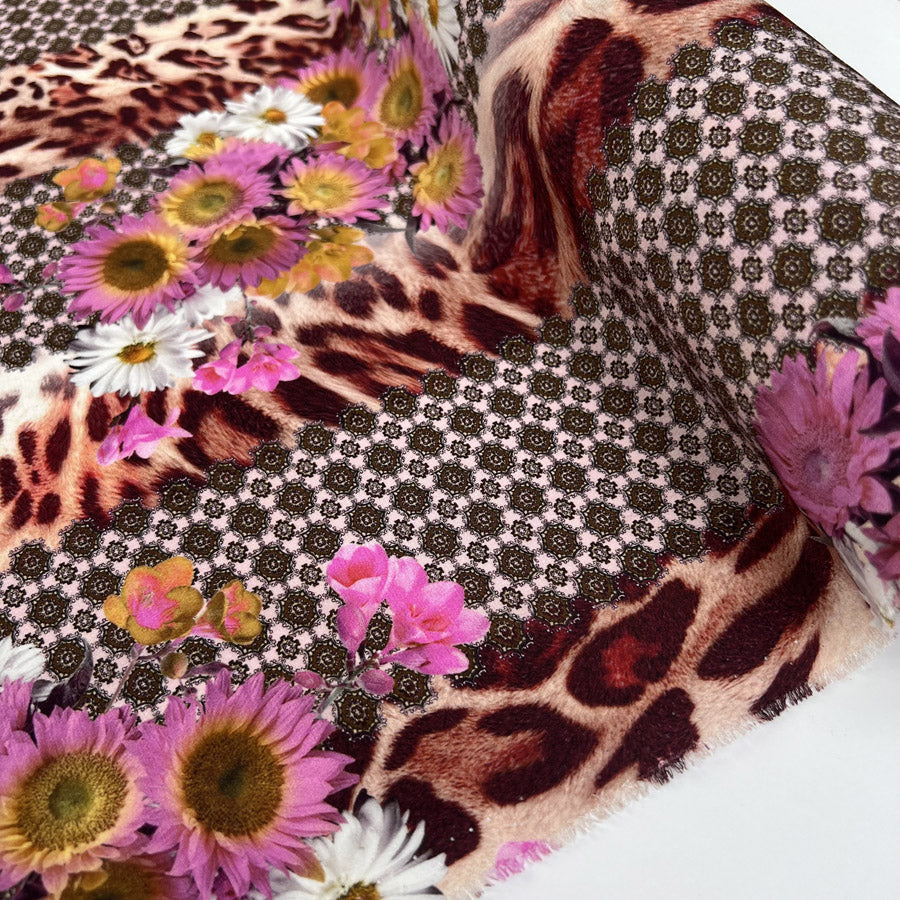 Silks Of Italy Wildflower Jungle Deadstock Italian Pink Floral Animal Print Dress Fabric Roll