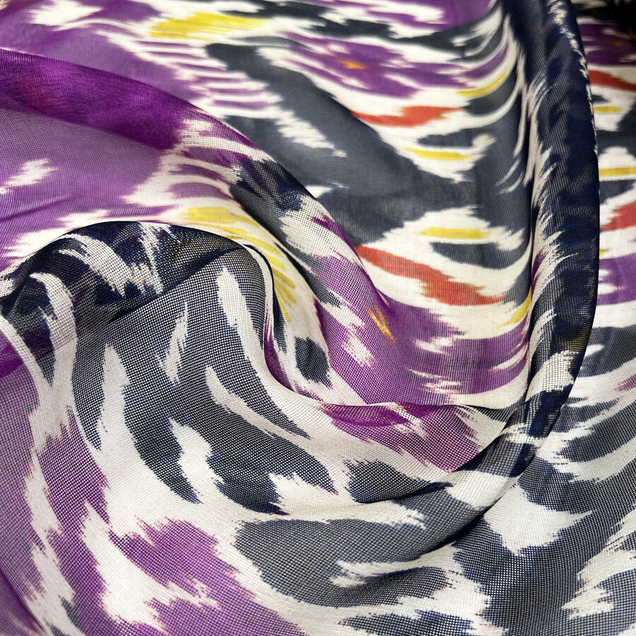 Silks Of Italy Zagaleta Abstract Purple Navy Yellow Lightweight Sheer Dress Fabric