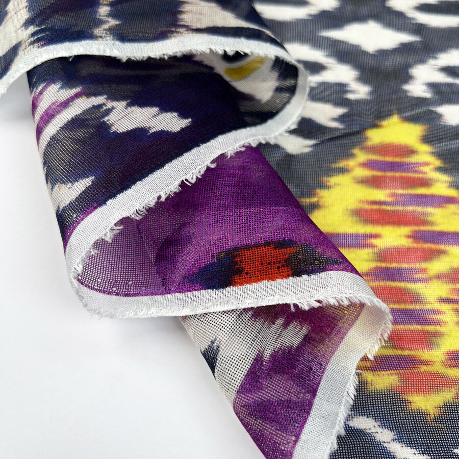 Silks Of Italy Zagaleta Abstract Purple Navy Yellow Lightweight Sheer Dress Fabric Fold
