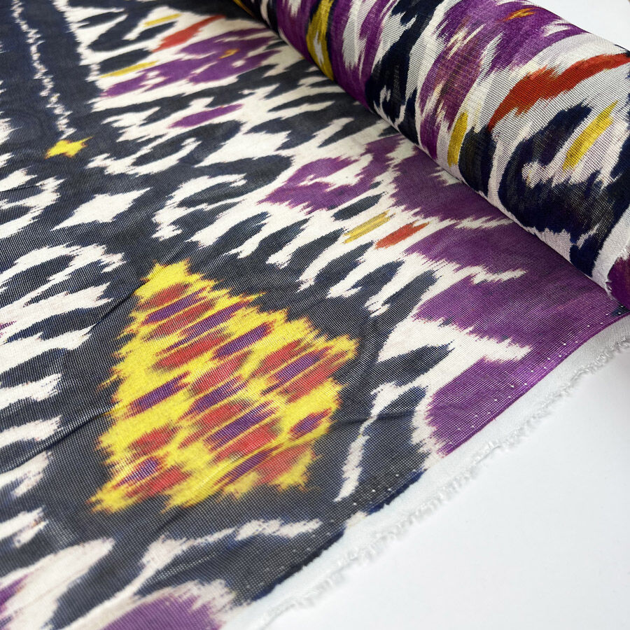Silks Of Italy Zagaleta Abstract Purple Navy Yellow Lightweight Sheer Dress Fabric Roll