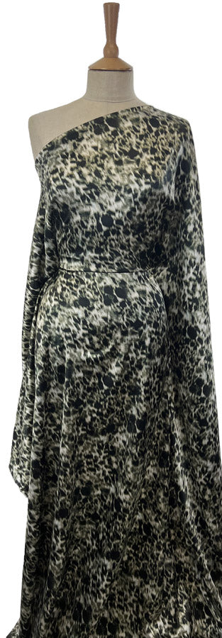 Silky Satin Animal Olive Leopard Print Polyester Spandex Dress Fabric Mannequin