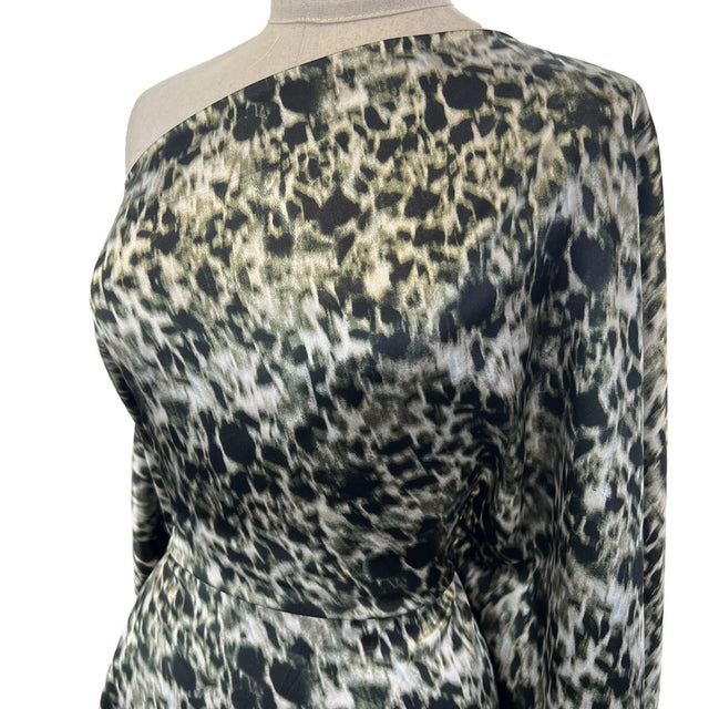 Silky Satin Animal Olive Leopard Print Polyester Spandex Dress Fabric Side