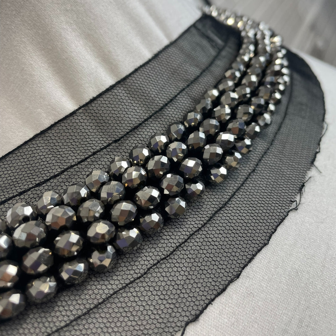 Silver Beaded Black Sew In Mesh Collar Cuff