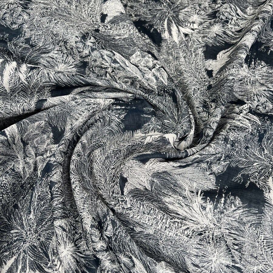 Silver Forest Blue Grey Cotton Abstract Loose Woven Dress Fabric