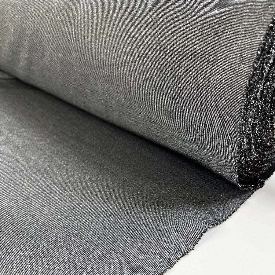 Silver Threads Polyester Elastane Stretch Knit Black Lurex Jersey Fabric Roll