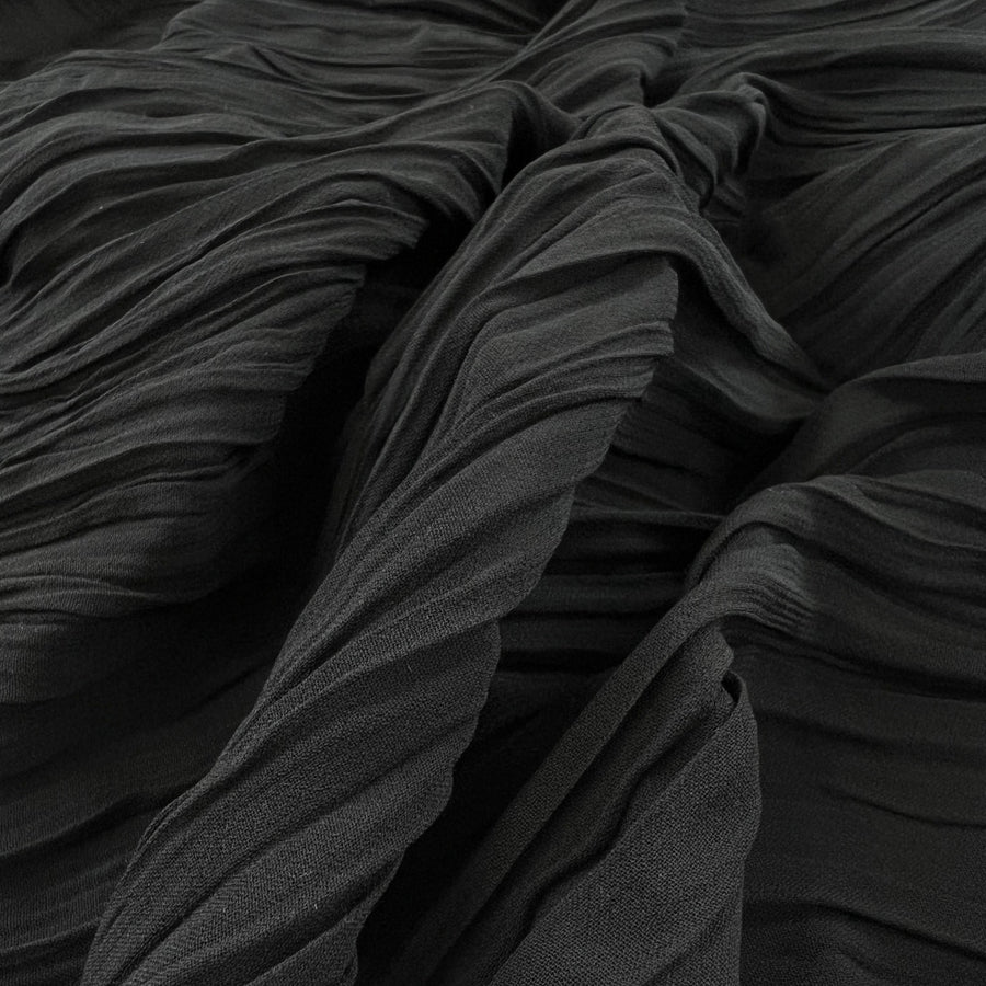 Skyfall black chiffon crinkle polyester dressmaking fabric cu