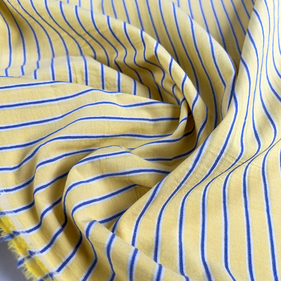 Skyline Stripes Cotton Yellow Blue Line Woven Dress Shirt Fabric