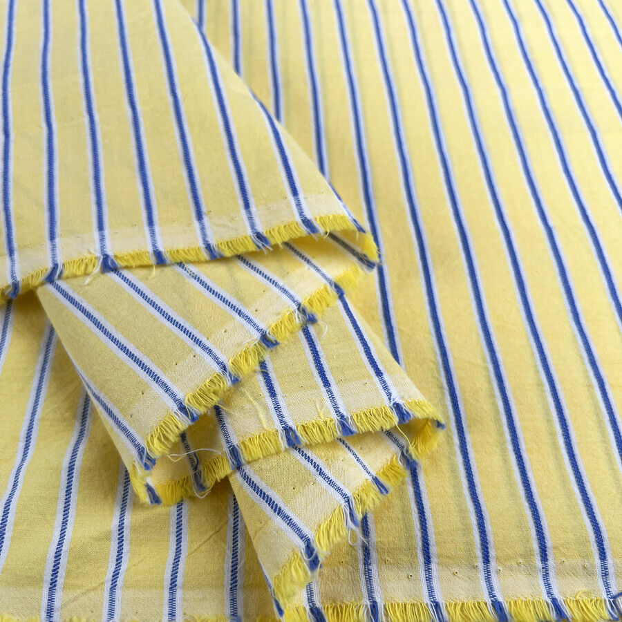 Skyline Stripes Cotton Yellow Blue Line Woven Dress Shirt Fabric Fold