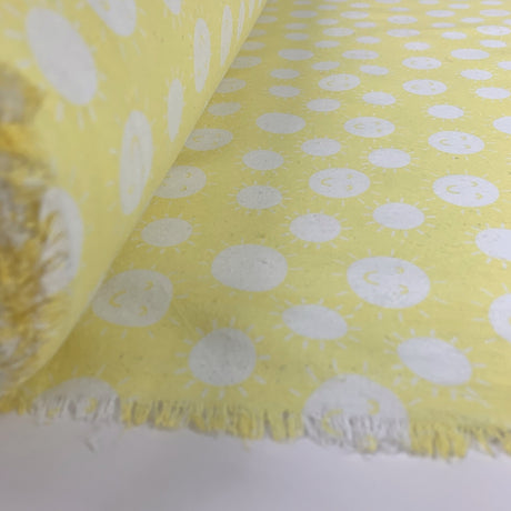 Sleep Tight Sunshine Brushed Cotton Winceyette Wide White Sunshines On A Yellow Background Roll