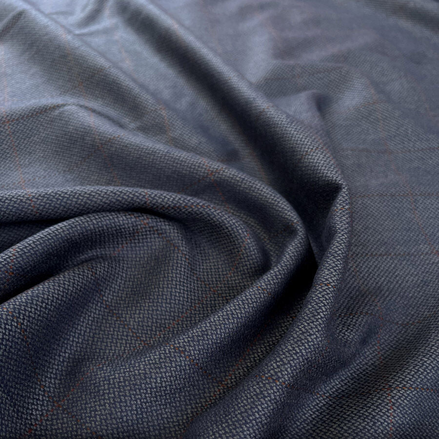 Smarty Pants British Wool Navy Blue Check Grey Woven Suiting Fabric Cu 1