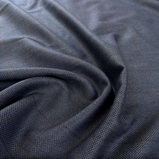 Smarty Pants British Wool Navy Blue Check Grey Woven Suiting Fabric Cu 1