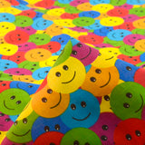 Smiley Face Multi Coloured Smile Poly Cotton Fabric Cu