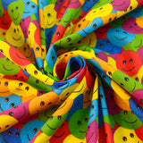 Smiley Face Multi Coloured Smile Poly Cotton Fabric Cud