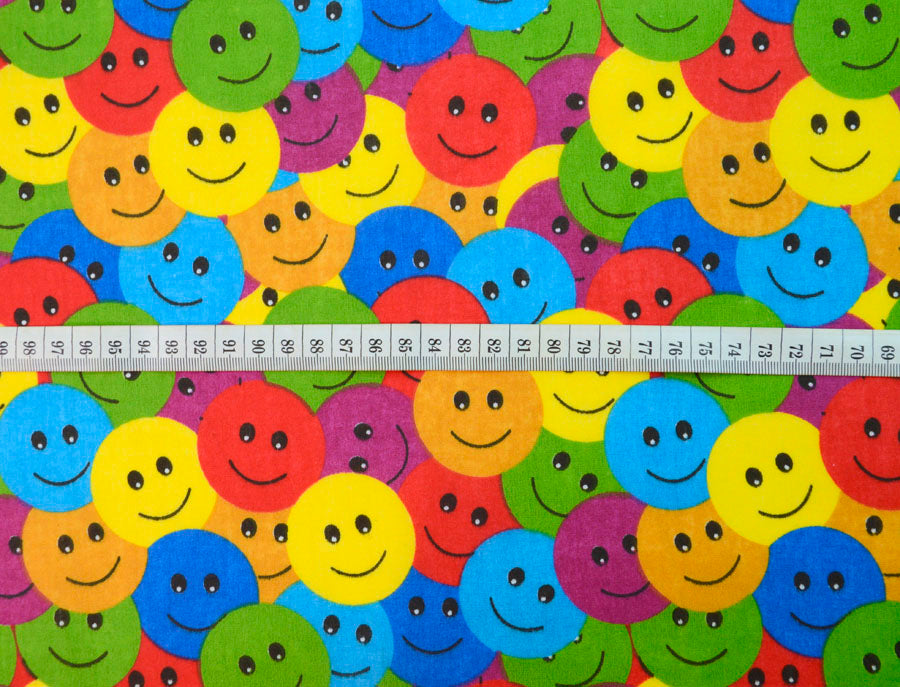 Smiley Face Multi Coloured Smile Poly Cotton Fabric S
