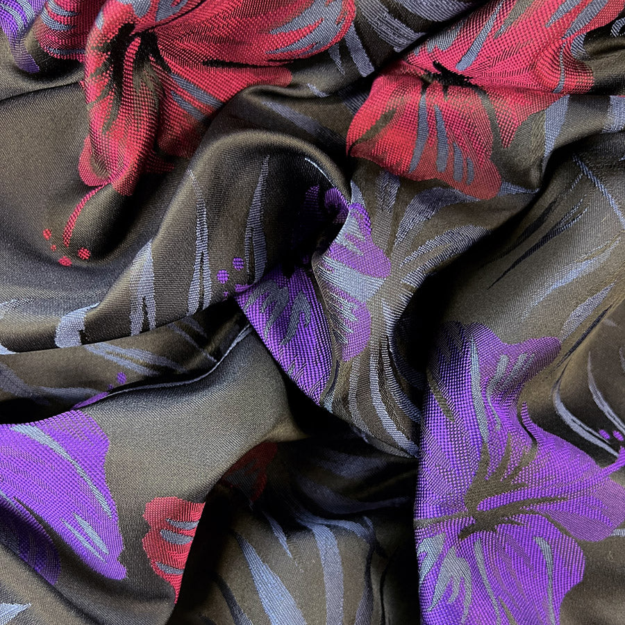 Smooth Brocade Navy And Purple Floral Dressmaking Fabric