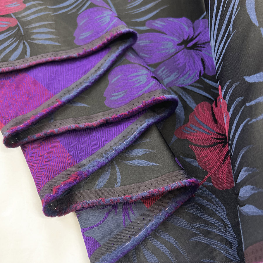 Smooth Brocade Navy And Purple Floral Dressmaking Fabric Fold